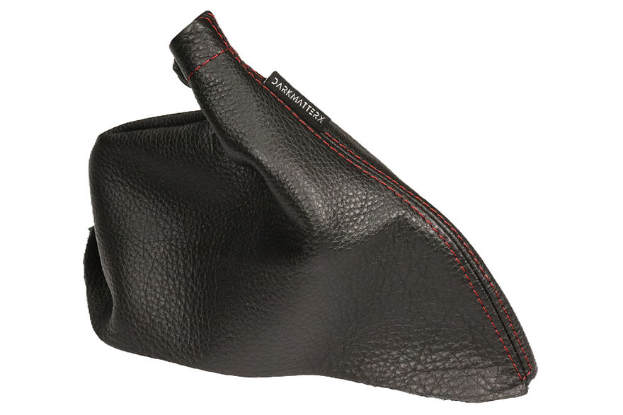 DarkMatterX E-Brake Boot - Black / Gaucho Leather / Red Stitching - 2005-2007 Subaru WRX / STI