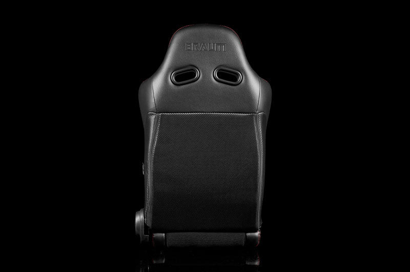 BRMBRR2-BKRS Braum Advan Series Sport Seats - Black Leatherette (Red Stitching) Pair - Universal,