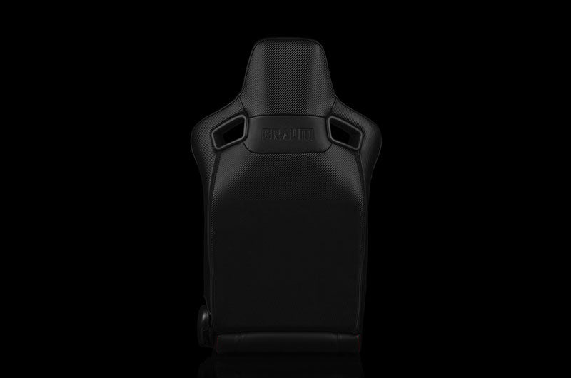 BRMBRR1R-BKRP Braum Elite-R Series Sport Seats - Black Leatherette (Red Stitching / Red Piping) Pair - Universal,