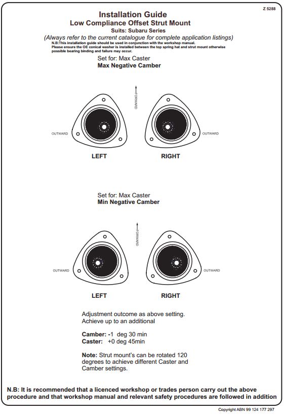 WHIKCA409 Whiteline Strut Mount Offset Assembly - 2015-2020 WRX / STI,