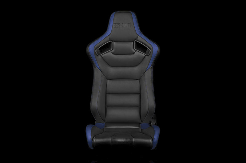 BRMBRR1-BKBU Braum Elite Series Sport Seats - Black and Blue Leatherette Pair - Universal,