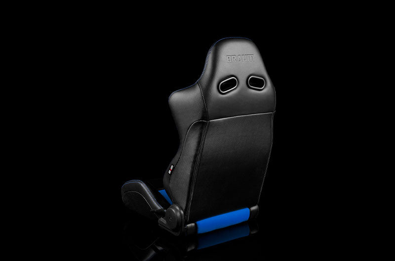 BRMBRR2-BKBU Braum Advan Series Sport Seats - Black Leatherette with Blue Fabric Insert Pair - Universal,