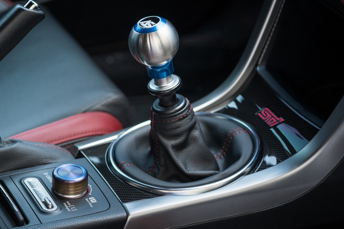 ASA1301020101 AutoStyled 15-17 STI Black Leather Shift Boot with Red Stitching Standard Shifter,