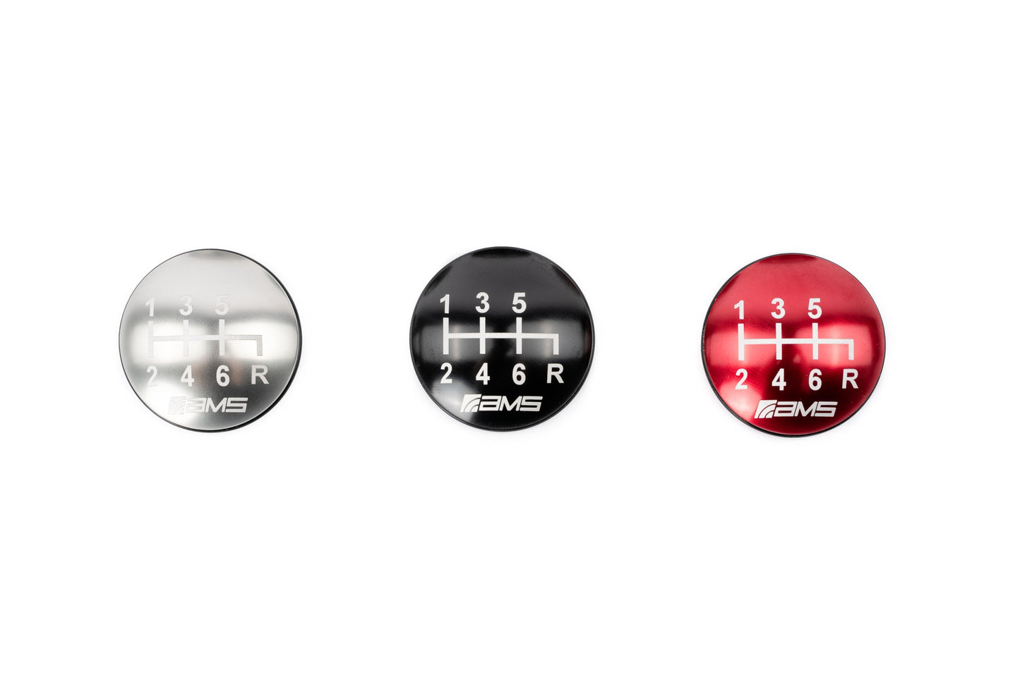 AMS Performance 6-Speed Billet Shift Knob (Incl. Red  Black, & Gunmetal Caps) - 2015-2024 Subaru WRX/ 2004-2021 STI