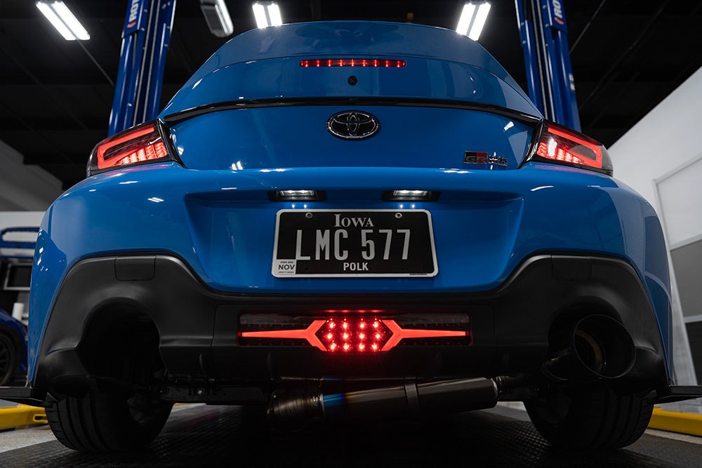 OLM V1 Rear Fog Light with OLM Plug-And-Play Harness - Clear Lens / Black Base / Red Bar - 2022-2024 Subaru BRZ / Toyota GR86
