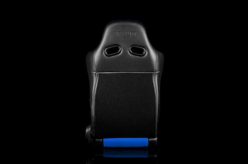 BRMBRR2-BKBU Braum Advan Series Sport Seats - Black Leatherette with Blue Fabric Insert Pair - Universal,