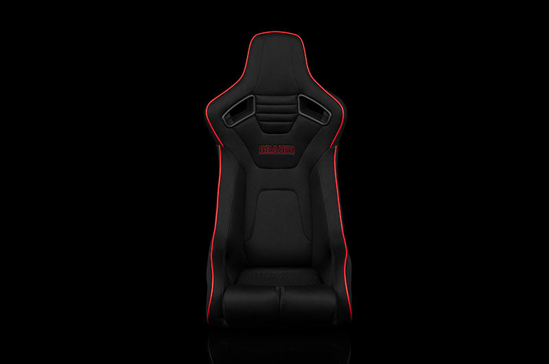 BRMBRR1R-BKRS Braum Elite-R Series Fixed Back Bucket Seat - Black Polo Cloth (Red Stitching / Red Piping) Each - Universal,