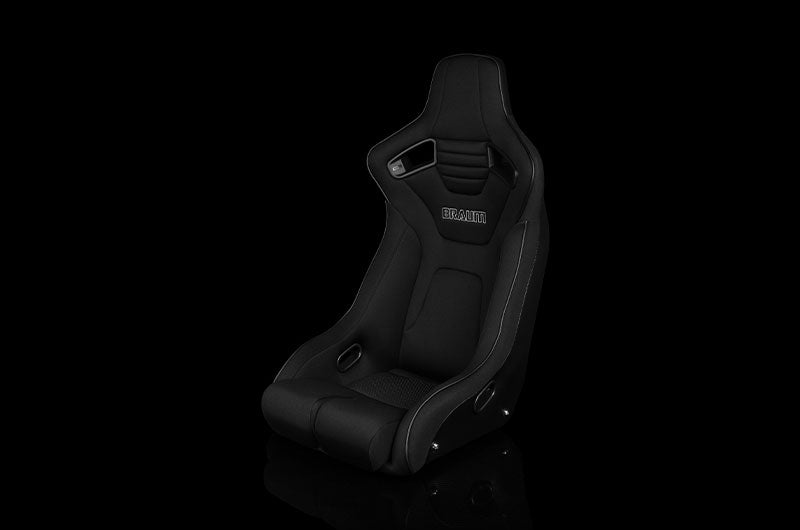 BRMBRR1R-BKBS Braum Elite-R Series Fixed Back Bucket Seat - Black Polo Cloth (Black Stitching / Black Piping) Each - Universal,