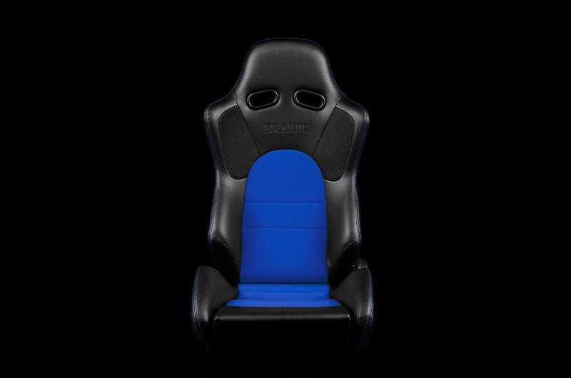 BRMBRR2-BKBU Braum Advan Series Sport Seats - Black Leatherette with Blue Fabric Insert Pair - Universal,