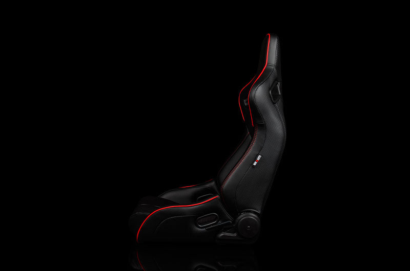 BRMBRR1R-BKRP Braum Elite-R Series Sport Seats - Black Leatherette (Red Stitching / Red Piping) Pair - Universal,