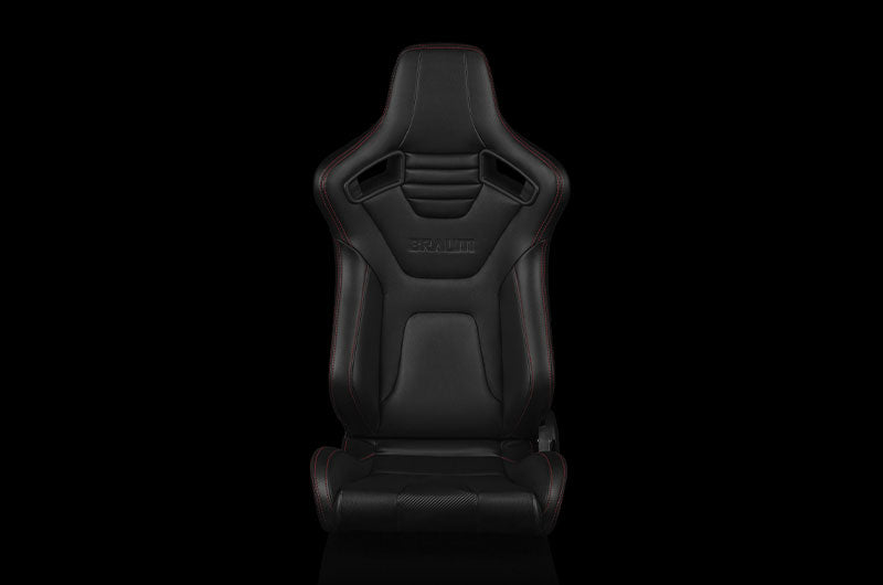 BRMBRR1X-BKRS Braum Elite-X Series Sport Seats - Black Leatherette (Red Stitching) Pair - Universal,