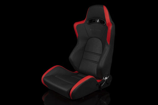BRMBRR3-BKRR2 Braum S8 Series V2 Sport Seats - Black and Red Leatherette Pair - Universal,