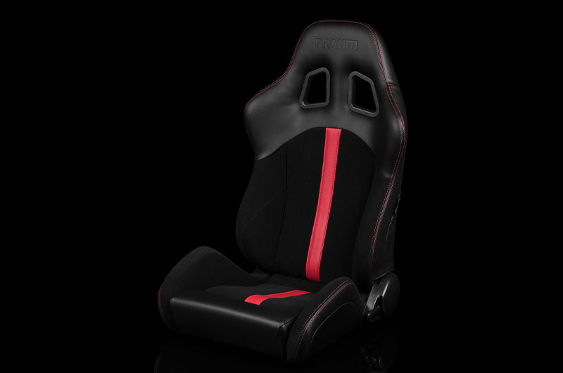 BRMBRR4-BKRS Braum Defender Series Sport Seats - Black (Red Stripe) Pair - Universal,