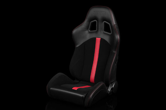 BRMBRR4-BKRS Braum Defender Series Sport Seats - Black (Red Stripe) Pair - Universal,