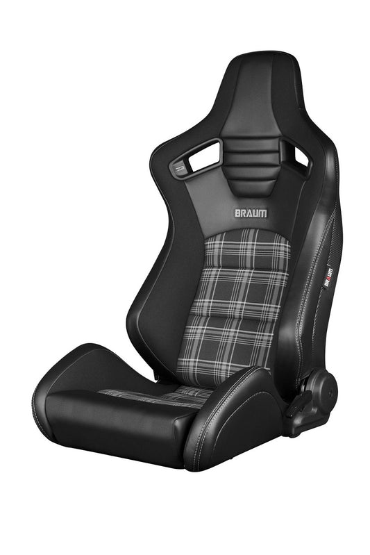 Braum Elite-S Series Sport Seats - Black & Grey Plaid (Grey Stitching) Pair - Universal