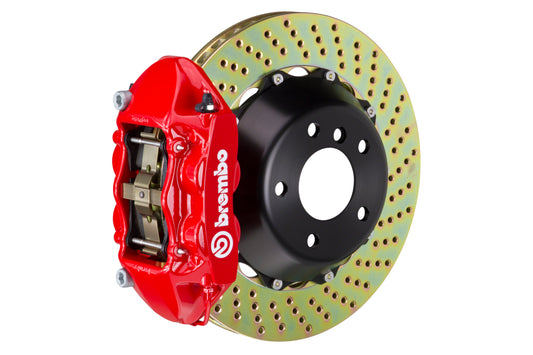 BRE2P1.8042A2 Brembo 4 Piston Rear BBK Slotted or Drilled : Red Caliper, Drilled Rotor - 2P1.8042A2,