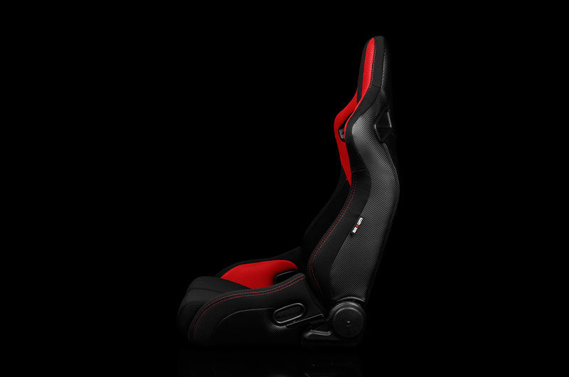 BRMBRR1R-BFRD Braum Elite-R Series Sport Seats - Black and Red Polo Cloth (Red Stitching) Pair - Universal,