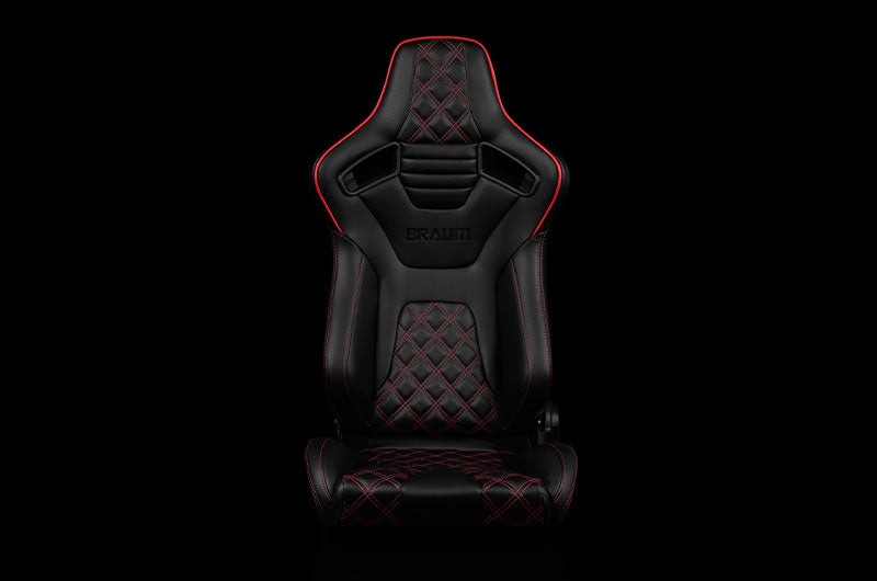 BRMBRR1X-BDDRS Braum Elite-X Series Sport Seats - Black Diamond (Double Red Stitching / Red Piping) Pair - Universal,