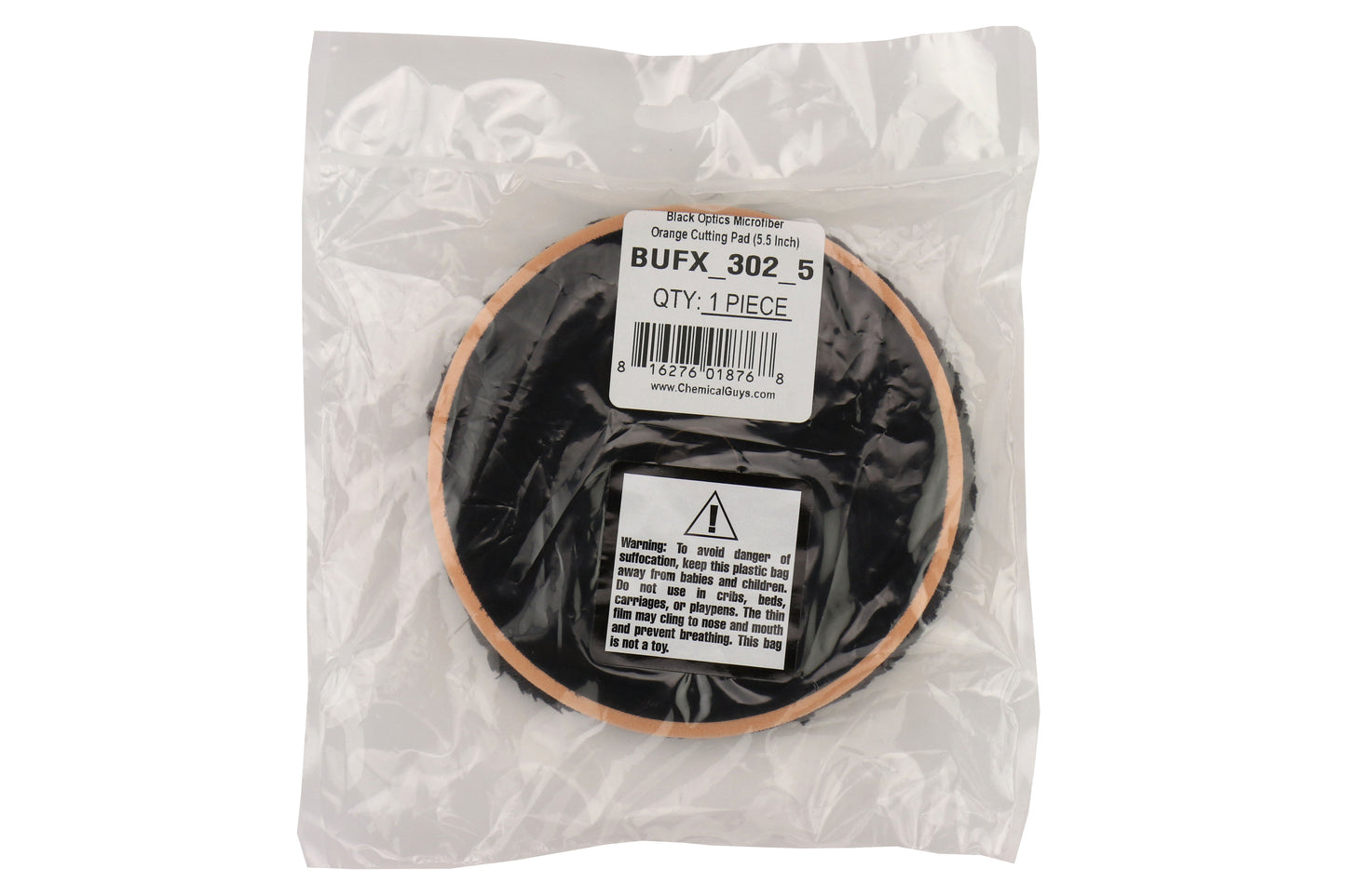 CHEBUFX_302_5 Chemical Guys Black Optics Microfiber Orange Cutting Pad,