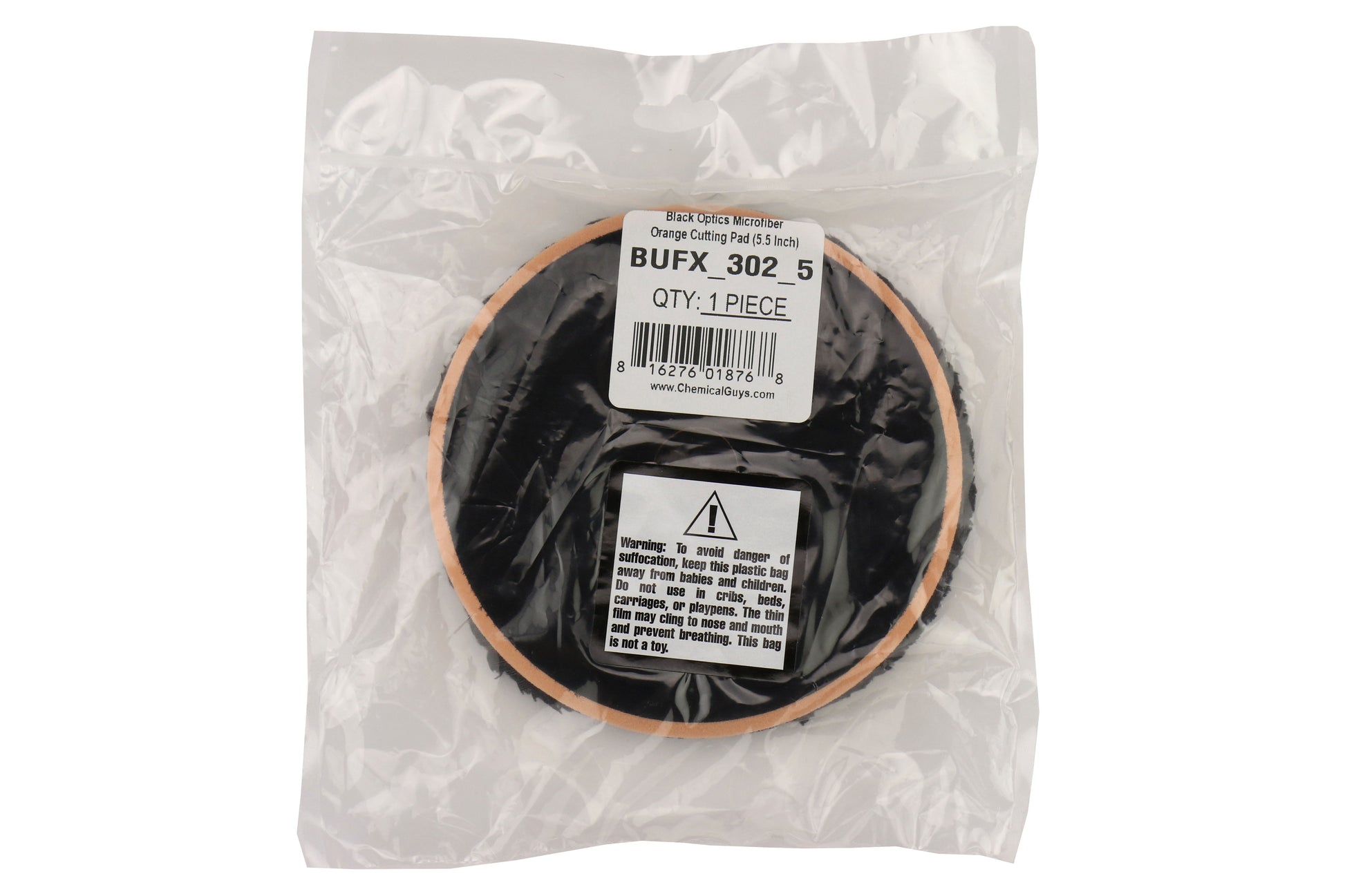 CHEBUFX_302_5 Chemical Guys Black Optics Microfiber Orange Cutting Pad,