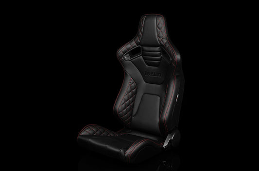 BRMBRR1X-BDRS Braum Elite-X Series Sport Seats - Black Diamond (Red Stitching) Pair - Universal,