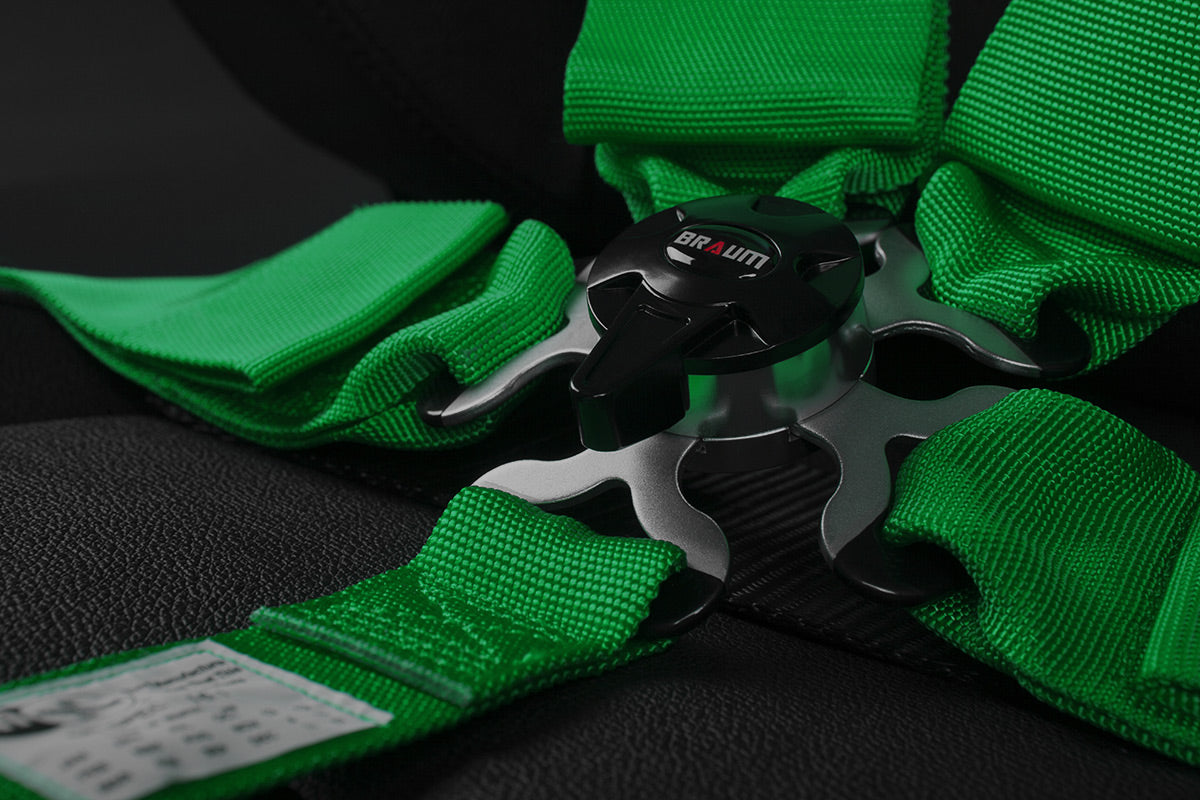 Braum 5 Point 3inch SFI Approved Racing Harness - Green Each - Universal