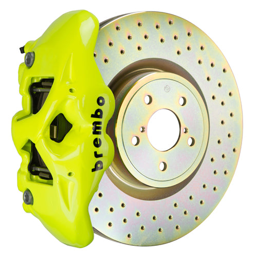 BRE1S4.6001A7 Brembo GT Systems Monobloc 4 Piston 326mm Cross Drilled Fluorescent Yellow Front - 2002-2014 Subaru WRX / 2002-2014 Subaru STI,