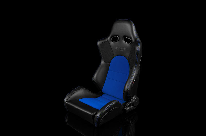 BRMBRR2-BKBU Braum Advan Series Sport Seats - Black Leatherette with Blue Fabric Insert Pair - Universal,