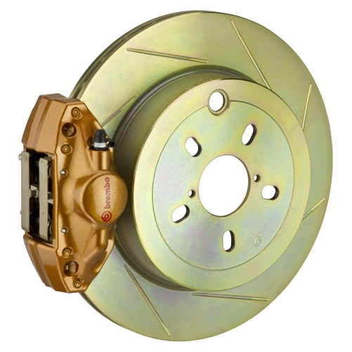 BRE2E5.5003A4 Brembo Rear 2 Piston Slotted or Drilled Brake Kit - 2015+ WRX MT-Gold-Slotted,