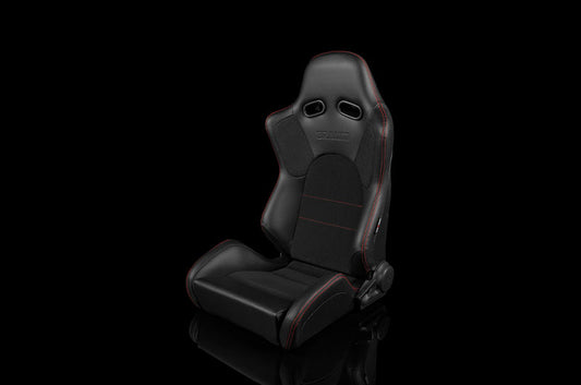 BRMBRR2-BKRS Braum Advan Series Sport Seats - Black Leatherette (Red Stitching) Pair - Universal,