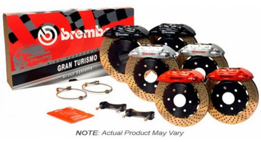 BRE1P1.8002A1 Brembo 4 Piston Rear BBK Slotted or Drilled : Black Caliper, Drilled Rotor - 1P1.8002A1,