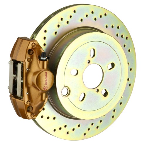 BRE2E4.5003A4 Brembo Rear 2 Piston Slotted or Drilled Brake Kit - 2015+ WRX-Gold-Drilled,