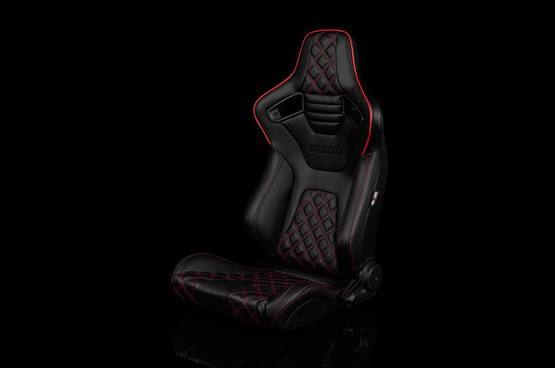 BRMBRR1X-BDDRS Braum Elite-X Series Sport Seats - Black Diamond (Double Red Stitching / Red Piping) Pair - Universal,