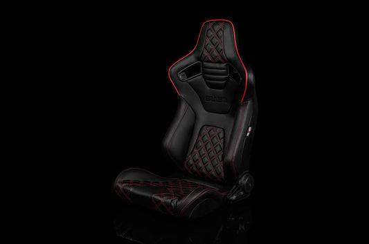 BRMBRR1X-BDDRS Braum Elite-X Series Sport Seats - Black Diamond (Double Red Stitching / Red Piping) Pair - Universal,