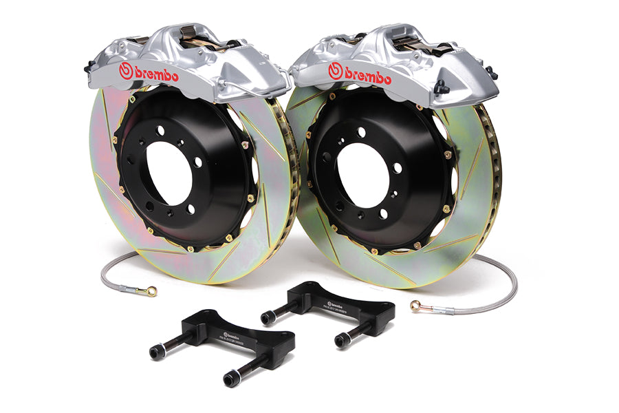 BRE1M2.8034A3 Brembo Gran Turismo 6 Piston Front Brake Kit Silver Slotted Rotors - 2004-2017 Subaru STI,