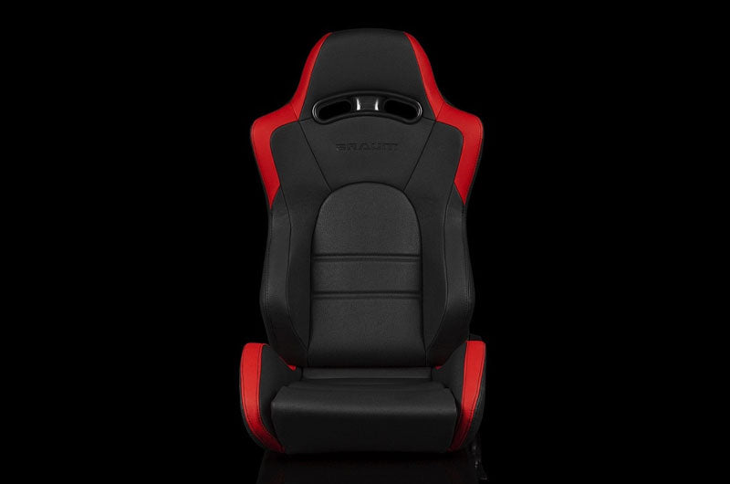 BRMBRR3-BKRR2 Braum S8 Series V2 Sport Seats - Black and Red Leatherette Pair - Universal,