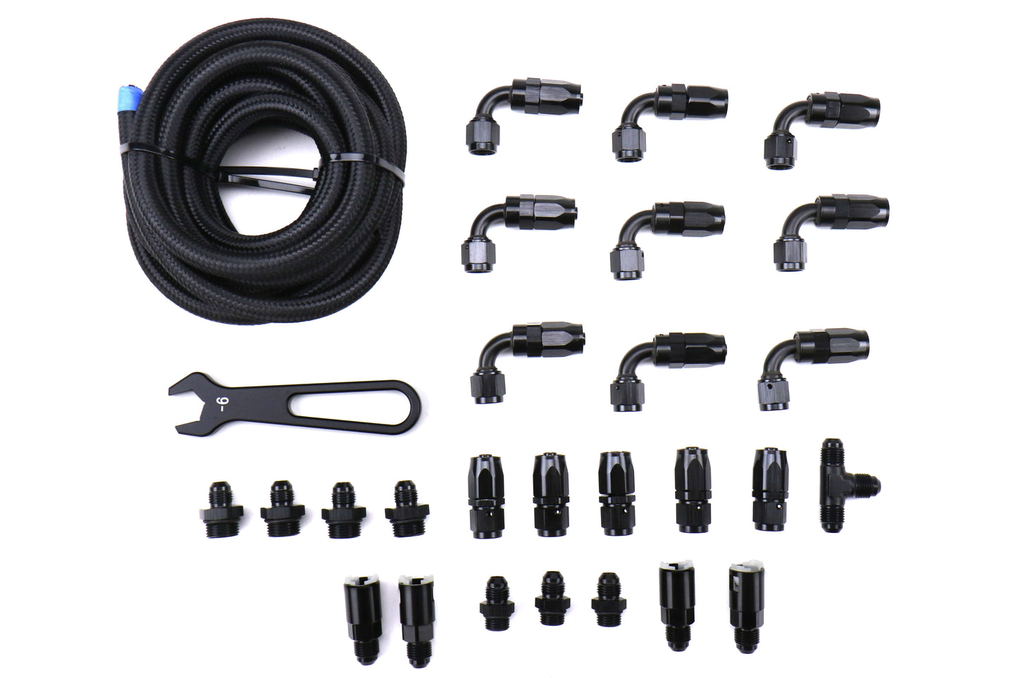 TQSTS-SU-6FLK-AM-FF Torque Solution Braided Fuel Line Kit for -6 FPR and Cobb Flex Fuel Kit - Subaru Models Inc. 2002-2014 WRX / 2007+ STI,