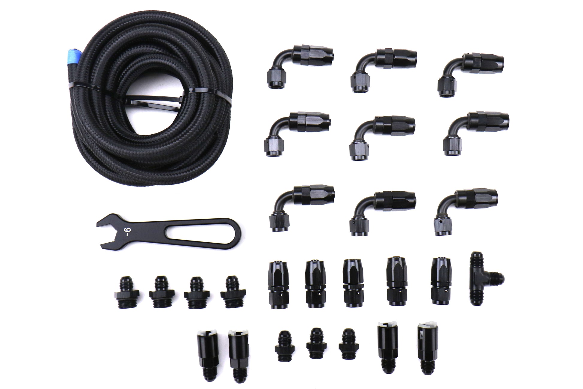TQSTS-SU-6FLK-AM-FF Torque Solution Braided Fuel Line Kit for -6 FPR and Cobb Flex Fuel Kit - Subaru Models Inc. 2002-2014 WRX / 2007+ STI,