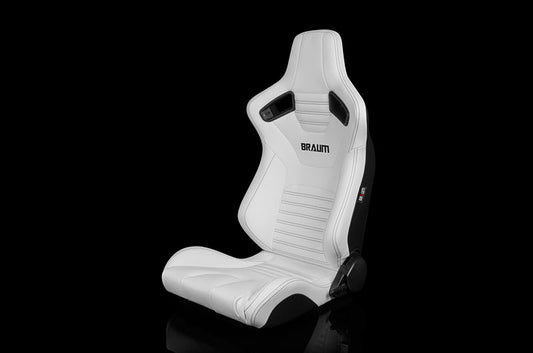 BRMBRR1X-WHBS Braum Elite-X Series Sport Seats - White Leatherette (Black Stitching) Pair - Universal,