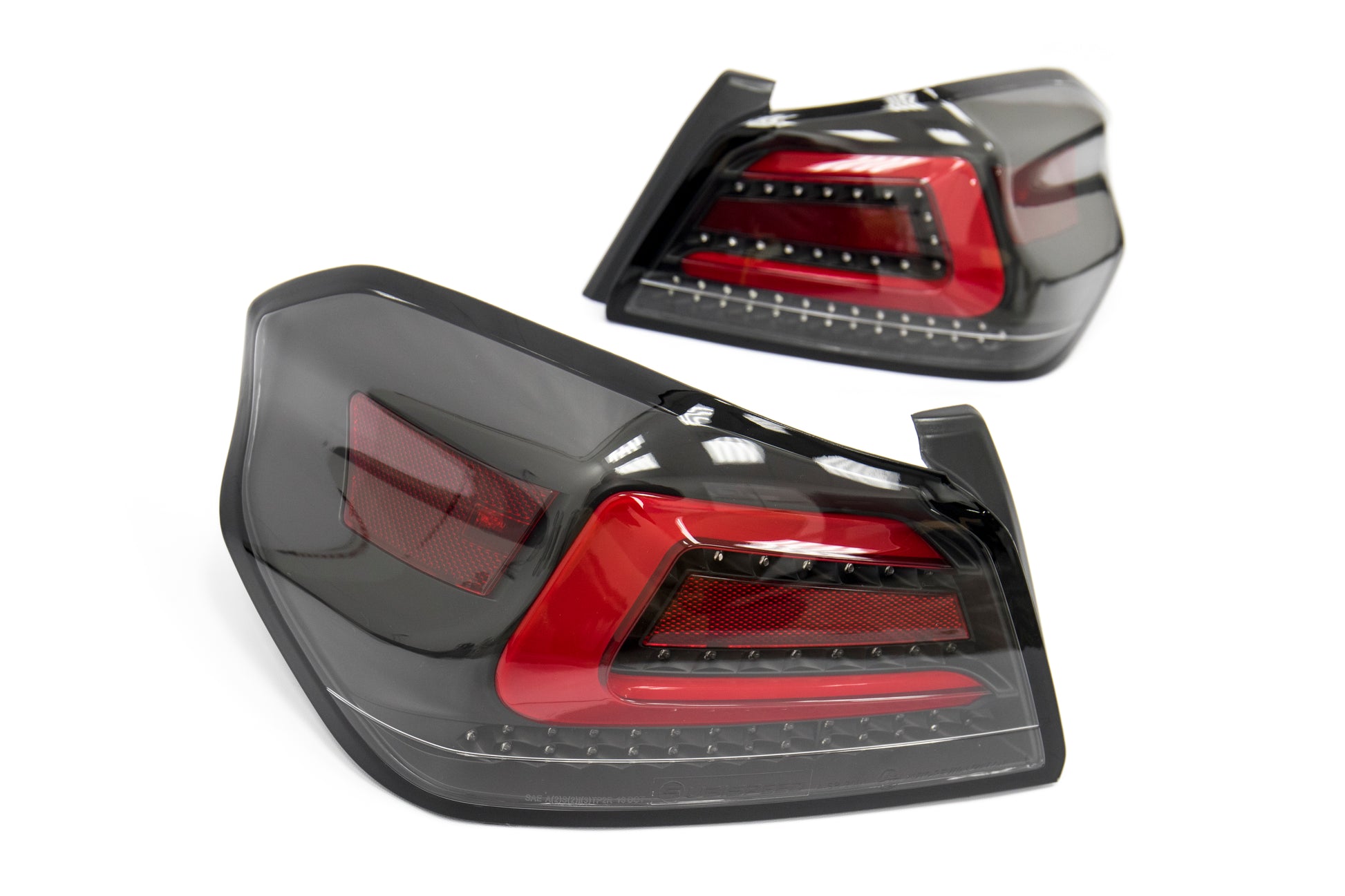 SBSSS15WRX-TR-CBR SubiSpeed USDM TR Style Sequential Tail Lights - 2015+ WRX / 2015+ STI-Clear Lens with Black Reflector and Red Running Light,