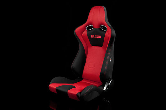 BRMBRR7-BKRD Braum Venom Series Sport Seats - Black and Red Cloth (Red Stitching) Pair - Universal,