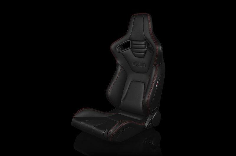 BRMBRR1X-BKRS Braum Elite-X Series Sport Seats - Black Leatherette (Red Stitching) Pair - Universal,