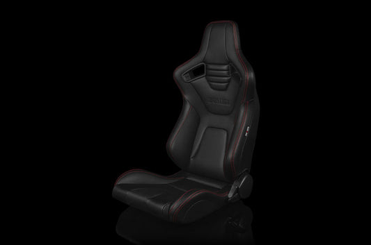 BRMBRR1X-BKRS Braum Elite-X Series Sport Seats - Black Leatherette (Red Stitching) Pair - Universal,