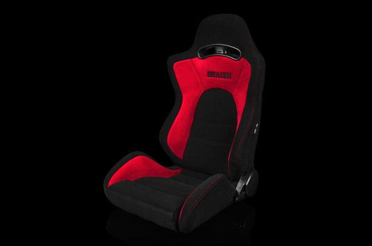BRMBRR3-BKRD2 Braum S8 Series V2 Sport Seats - Black Cloth with Red Microsuede Pair - Universal,