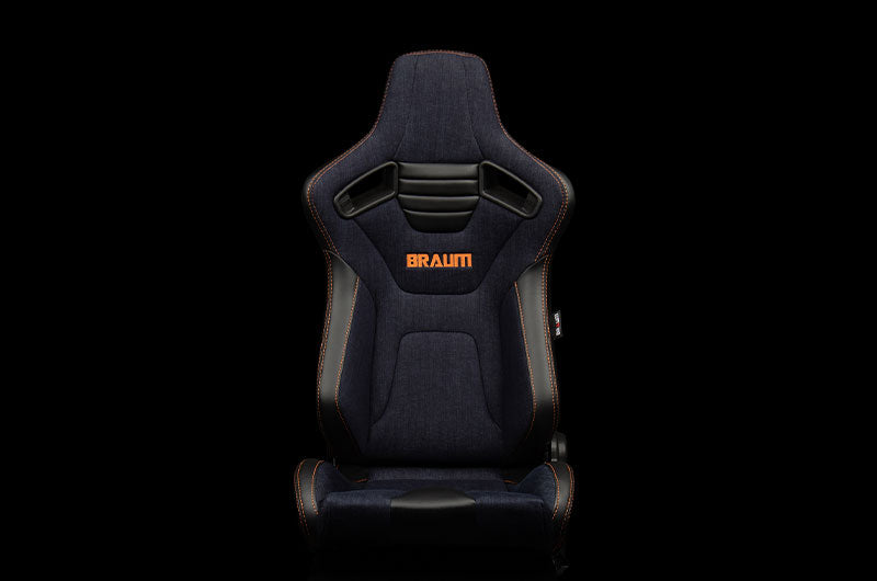BRMBRR1X-NDOS Braum Elite-X Series Sport Seats - Black PU / Navy Denim / Orange Stitching Pair - Universal,