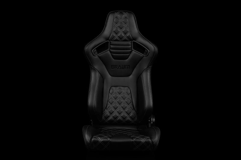 BRMBRR1X-BDDGS Braum Elite-X Series Sport Seats - Black Diamond (Double Grey Stitching / Black Piping) Pair - Universal,