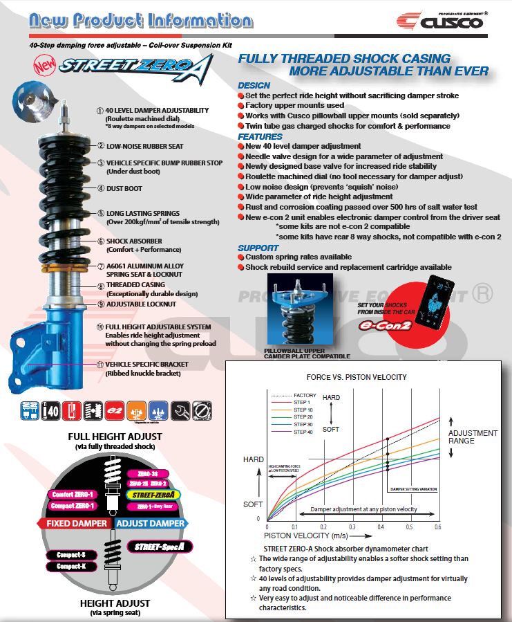 CUS965 60N CN Cusco Coilovers Street Zero-A - 2013+ FT86,
