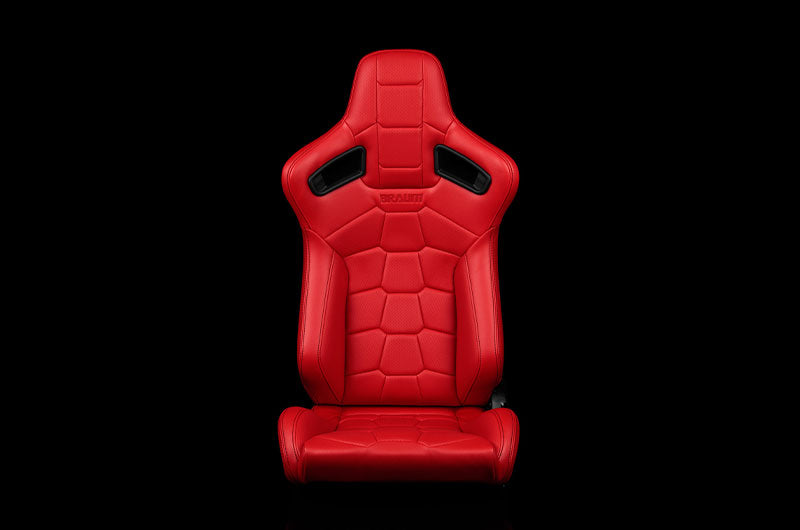 BRMBRR1X-RDRT Braum Elite-X Series Sport Seats - Komodo Edition | Red Leatherette (Black Stitching) Pair - Universal,