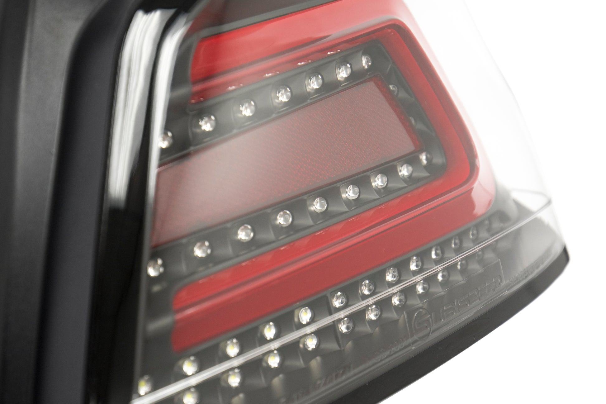 SBSSS15WRX-TR-CBR SubiSpeed USDM TR Style Sequential Tail Lights - 2015+ WRX / 2015+ STI-Clear Lens with Black Reflector and Red Running Light,