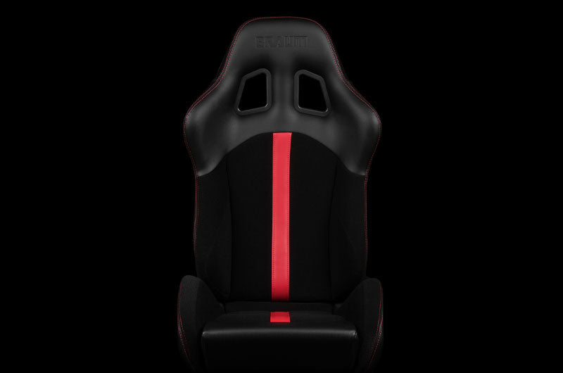 BRMBRR4-BKRS Braum Defender Series Sport Seats - Black (Red Stripe) Pair - Universal,